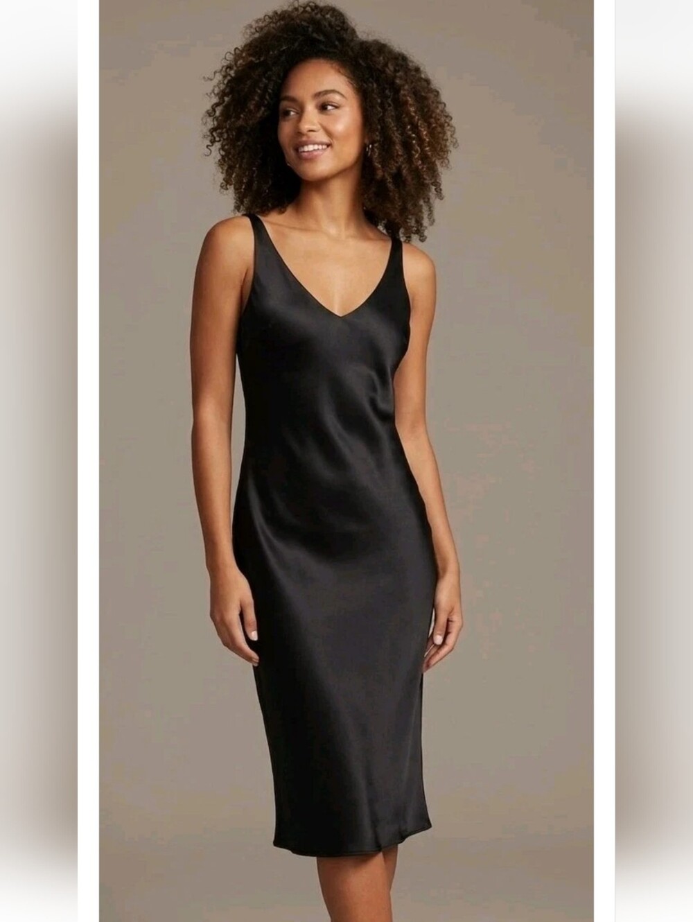 Victoria's Secret Black Satin Slip Midi Dress Adjustable Straps! Size Small